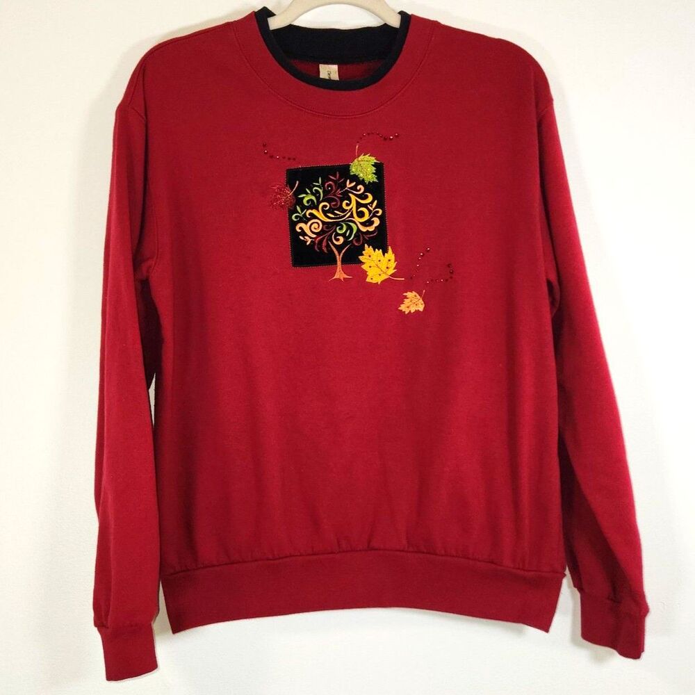 Vintage Fall Embellished GrandmaCore Red Sweatshirt MEDIUM